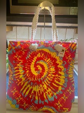 Spiral Tie-Dye Rope-Handle Tote in Red & Yellow